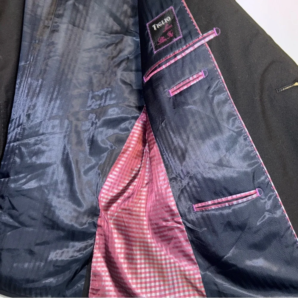 Tiglio Luxe Sport Coat Tuxedo sz 42S Men Slim Fit Black Lanificio Di Biella Wool